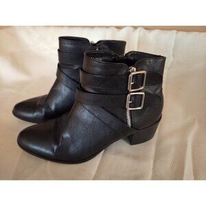 JustFab Black Ankle Booties Womens Size 9 Buckle Strap High Heel Faux Leather